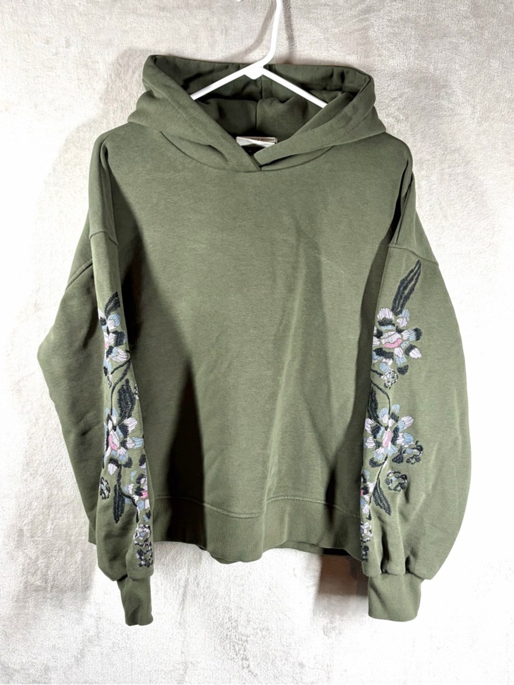 SCOTCH & SODA Embroidered Hoodie Sweatshirt Women’s L Olive Green Puff Sleeve
